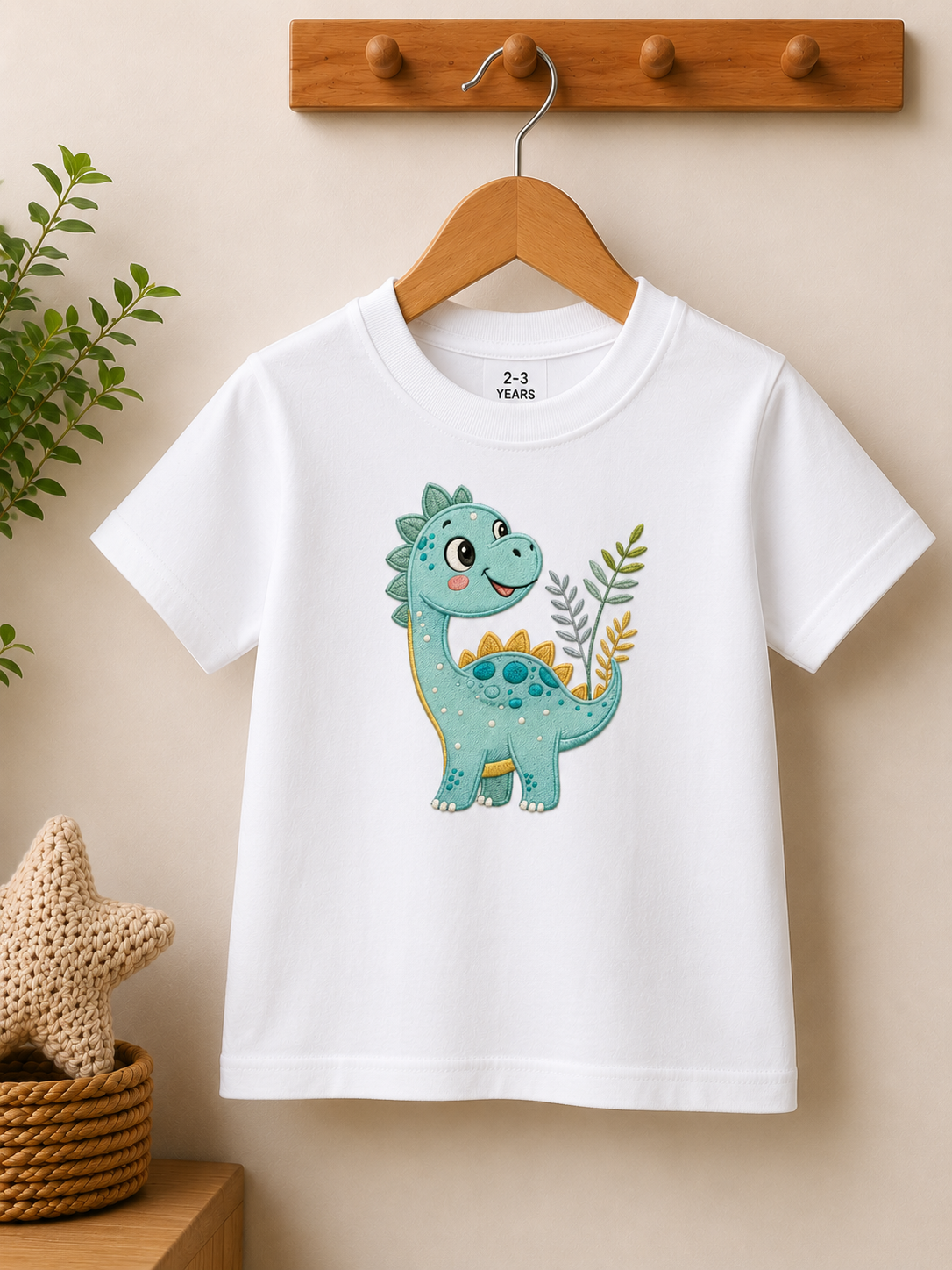 Kids Cute Dinosaur Embroidered T-Shirt | Premium Cotton Half Sleeve