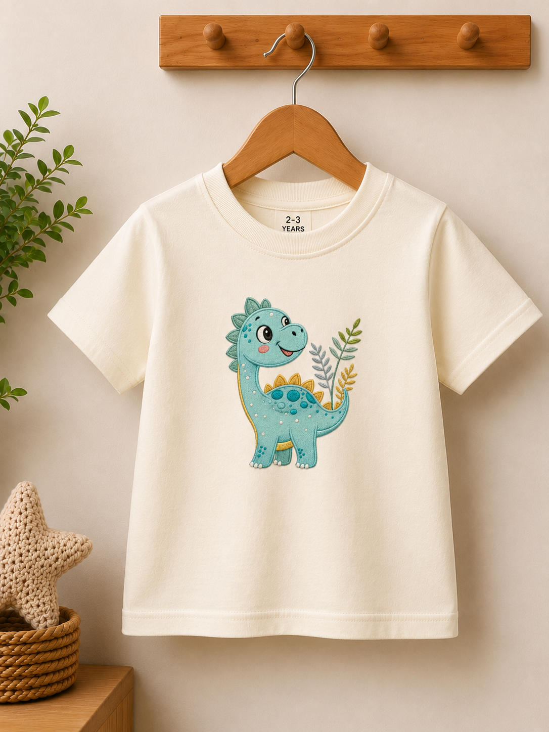 Kids Cute Dinosaur Embroidered T-Shirt | Premium Cotton Half Sleeve