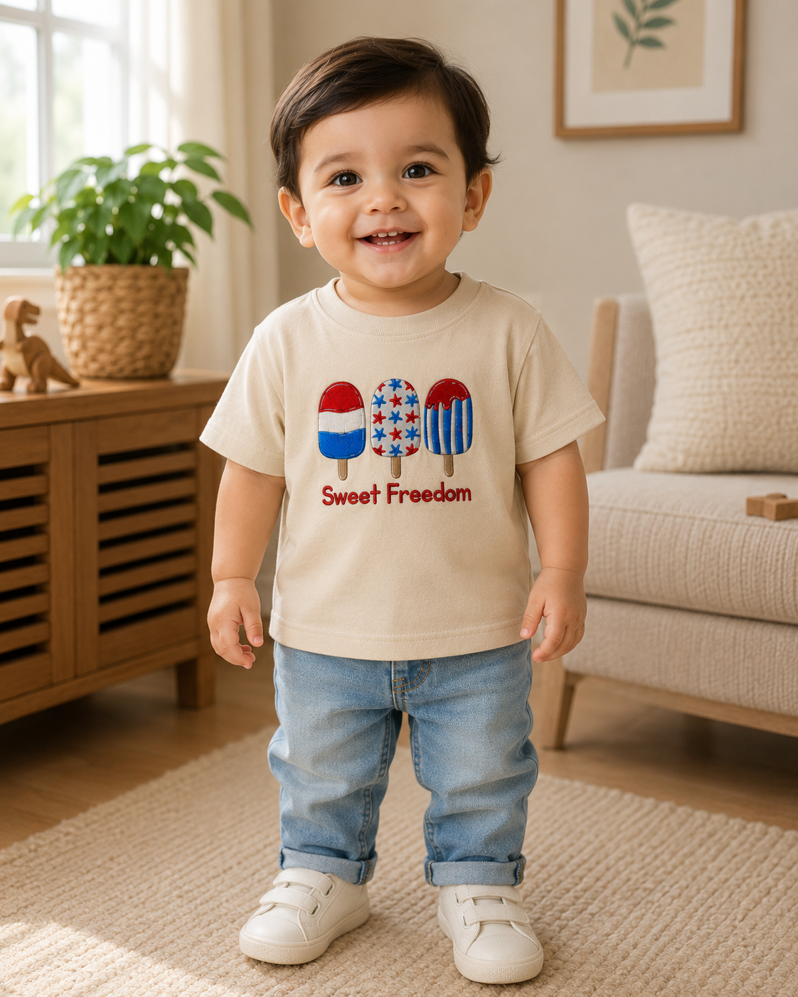 Kids Sweet Freedom Embroidered T-Shirt – Premium Cotton Summer Tee for Boys & Girls