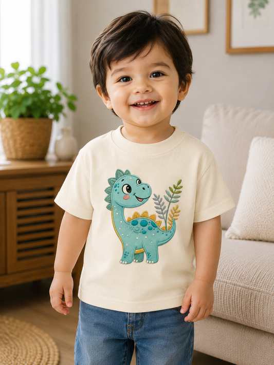Kids Cute Dinosaur Embroidered T-Shirt | Premium Cotton Half Sleeve