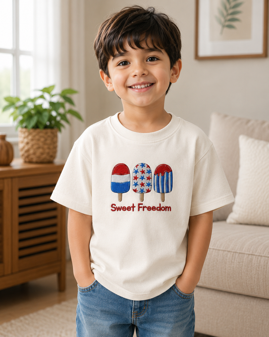 Kids Sweet Freedom Embroidered T-Shirt – Premium Cotton Summer Tee for Boys & Girls