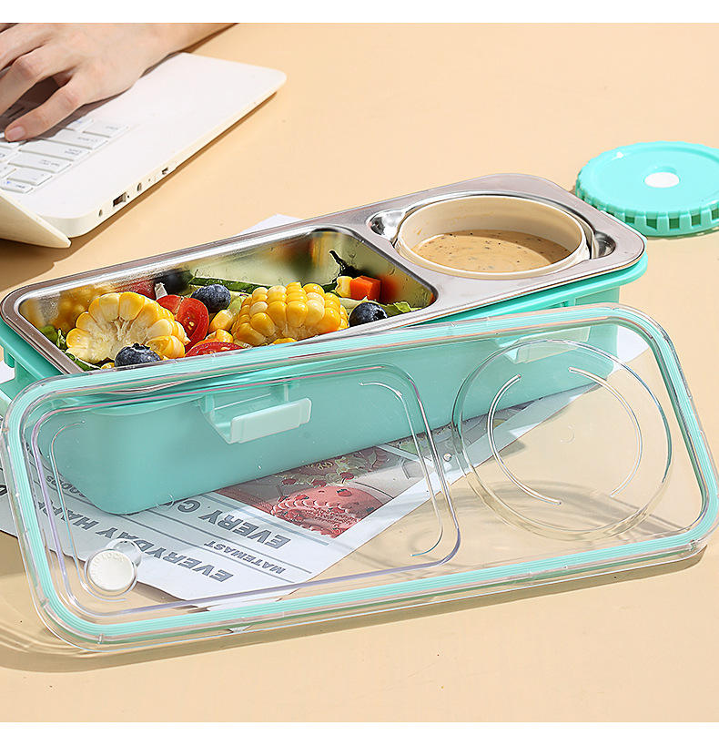 Stainless Steel Insulated Bento Box Set Divided Lunch Container with Soup Bowl and Cutlery for Busy On-The-Go Lifestyle
