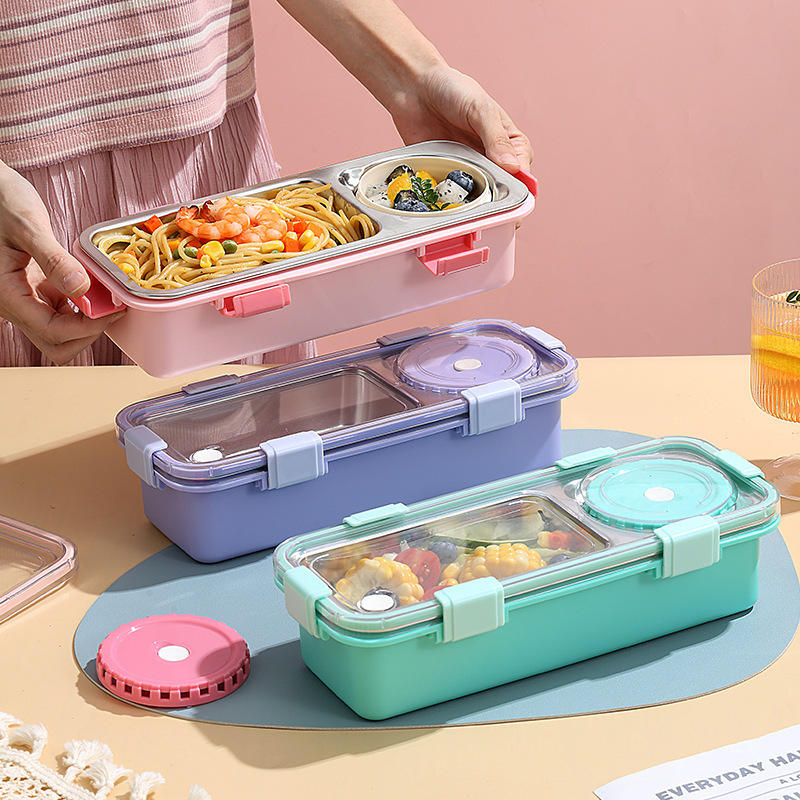 Stainless Steel Insulated Bento Box Set Divided Lunch Container with Soup Bowl and Cutlery for Busy On-The-Go Lifestyle