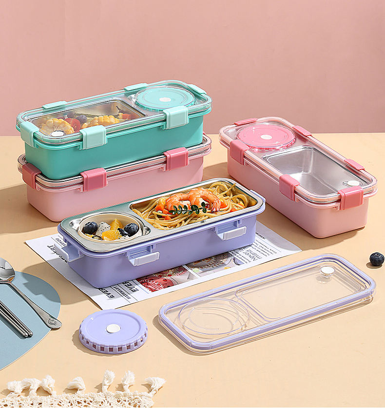 Stainless Steel Insulated Bento Box Set Divided Lunch Container with Soup Bowl and Cutlery for Busy On-The-Go Lifestyle