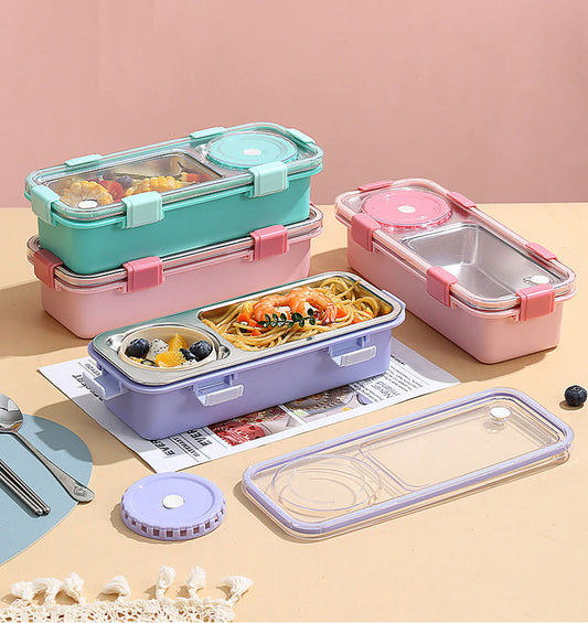 Stainless Steel Insulated Bento Box Set Divided Lunch Container with Soup Bowl and Cutlery for Busy On-The-Go Lifestyle