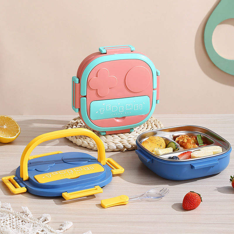 Portable Children Stainless Steel Insulated Tiffin Food Storage 3 Compartment Lunch Box for Hot Food Kids