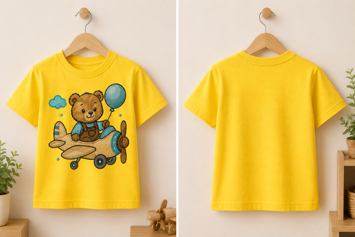Kids Airplane Teddy Embroidered T-Shirt