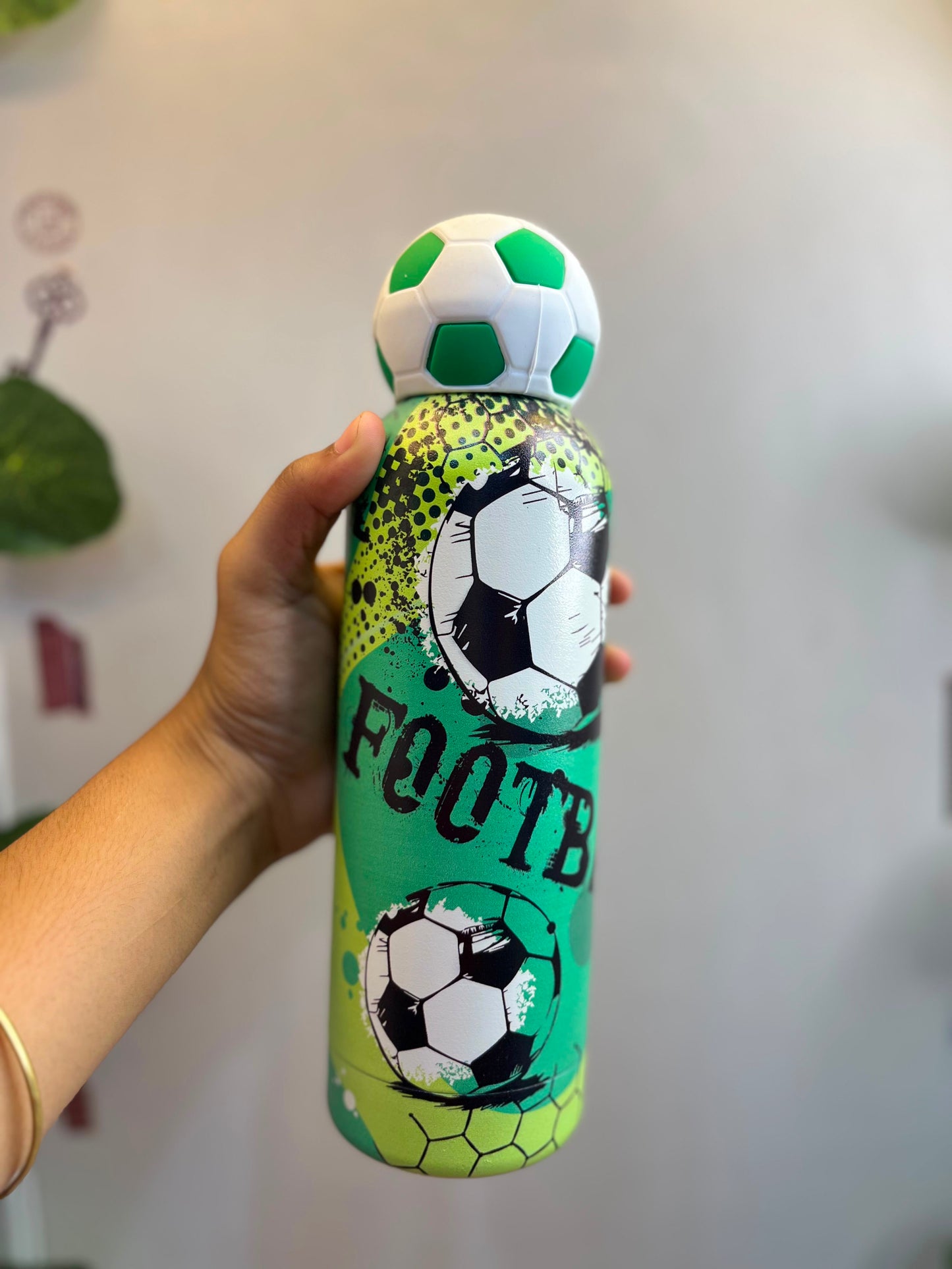 Stainless Steel Sports Water Bottle with Handle | Football Print Leakproof Sipper Bottle for Boys Girls