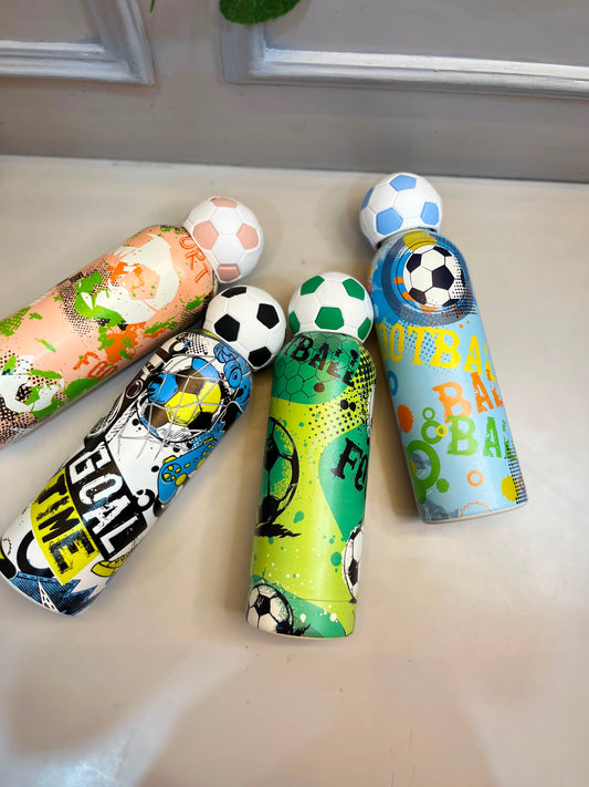 Stainless Steel Sports Water Bottle with Handle | Football Print Leakproof Sipper Bottle for Boys Girls